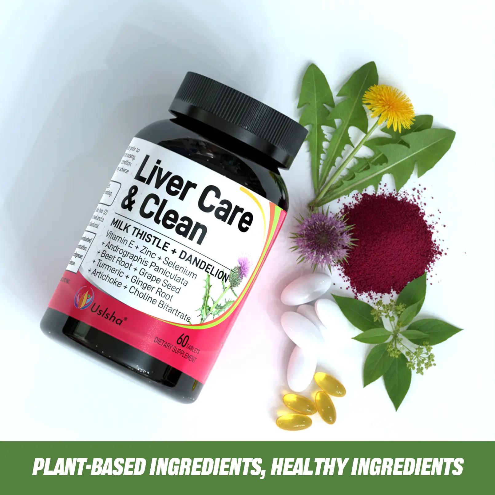 USLSHA Liver Care Clean Supplement | Milk Thistle Dandelion Liver Support Tablets, Detox Repair for Drinkers Smokers Night Owls, 60 Vegan Tablets