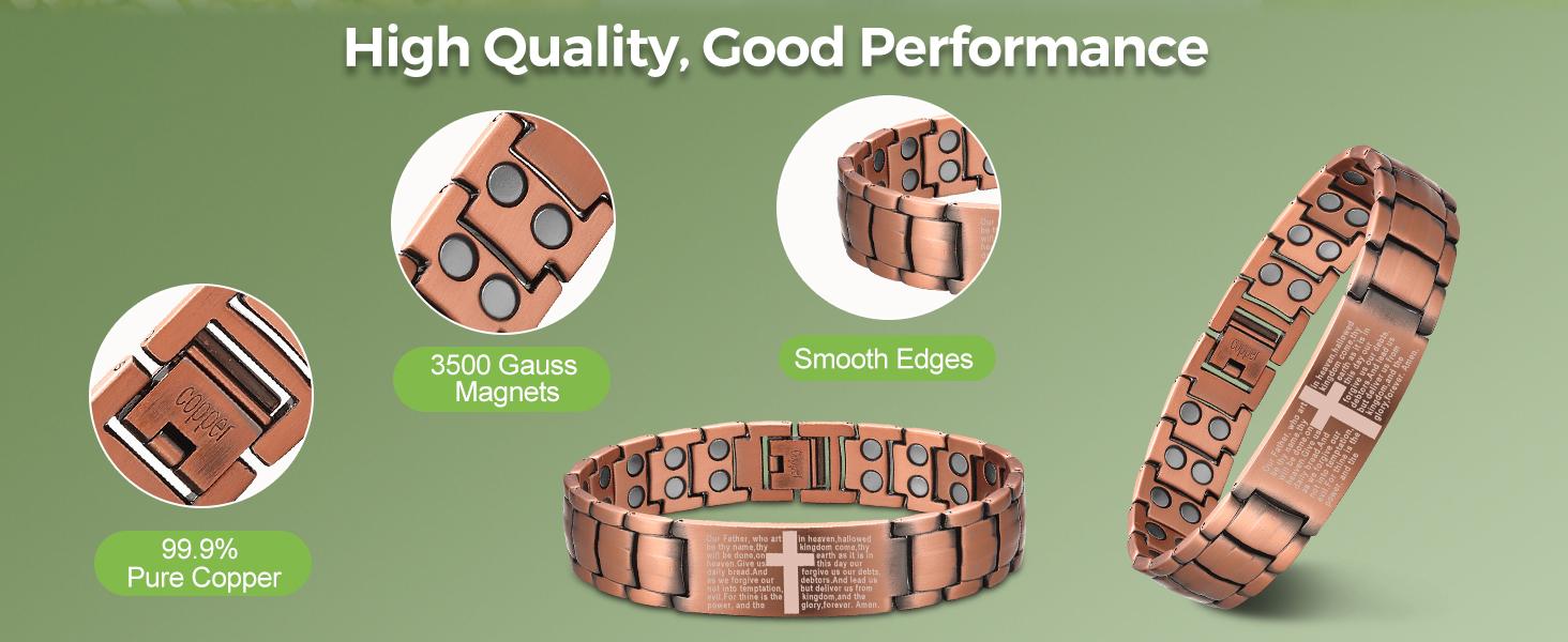 Men's Copper Magnetic Bracelet,99.9% Solid Copper Bracelets with Double-Row Strong Magnets, Adjustable with Sizing Tool Jewelry Box, Copper Bracelet ,  Copper Magnetic Rings，Cross Copper Magnetic Bracelet with Ultra Strength Magnets