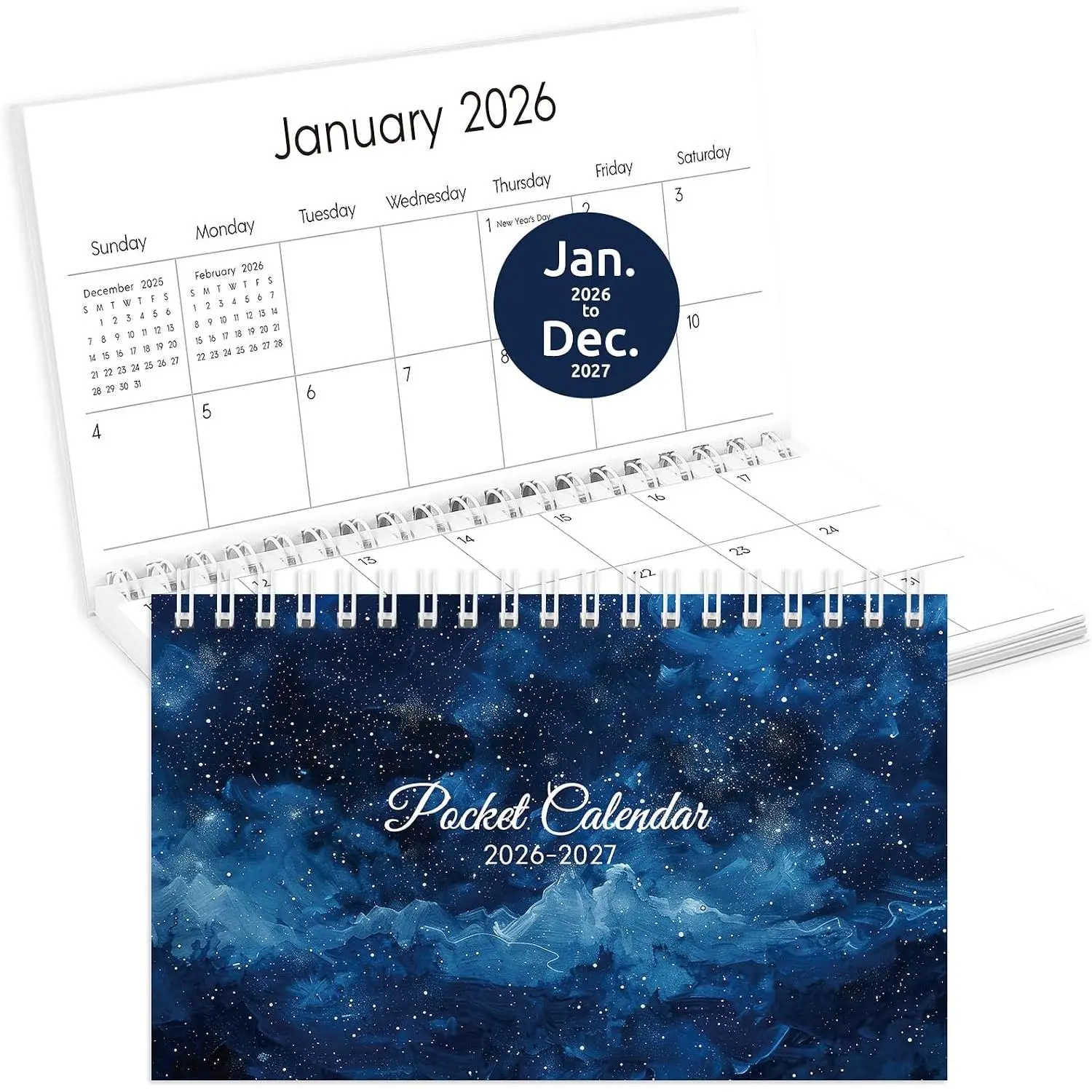 Pocket Calendar 2026-2027,  Sky 2026-2027 Monthly Planner -3.7" x 6.7" for Purse, Runs from January 2026 Until December 2027, Monthly Planner Pocket Size with Coil Organizing & Planning
