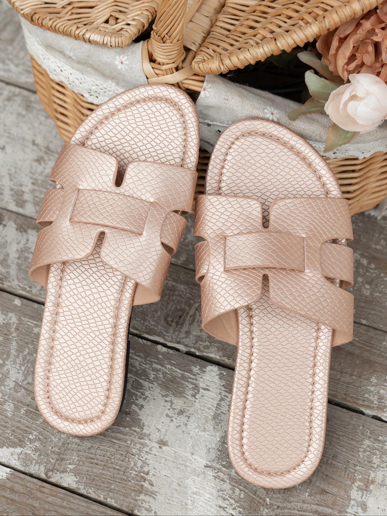 Women's Fashionable Plain Color Slide Sandals, Casual Comfortable Flat Sandals for Summer, Lightweight Breathable Shoes for Daily Wear