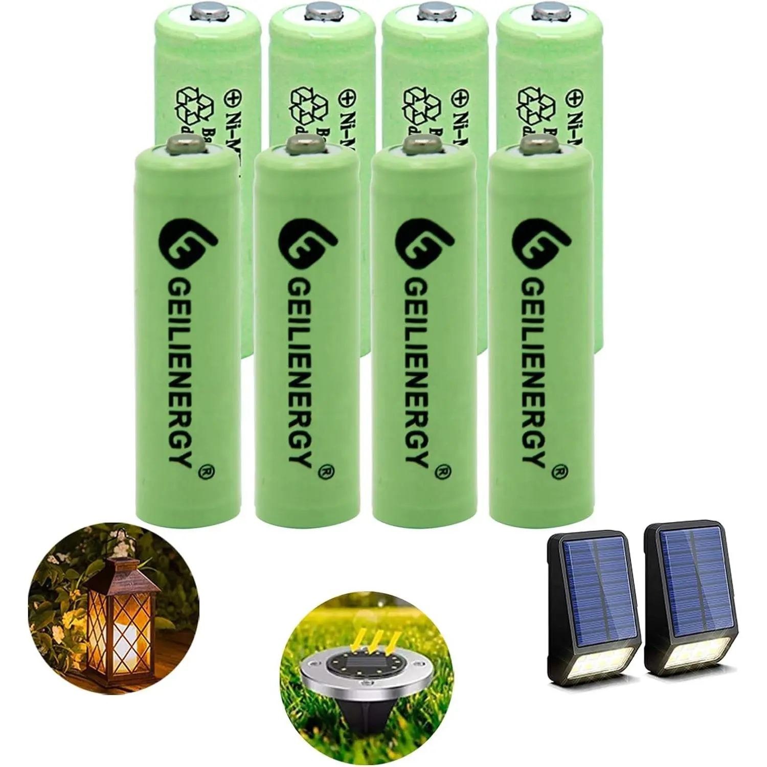 Ni-MH AA Cylindrical Rechargeable Batteries - 8 Pack Bulk, 600mAh High Capacity, 1.2V, for Charging Solar Lights, Solar Devices, Remotes