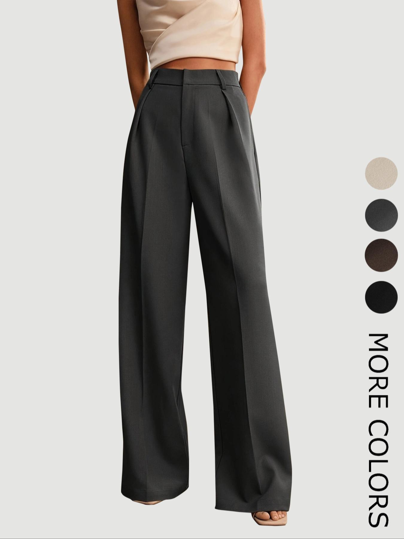 Women's Solid Color Wide Leg Loose Pants, Elegant Fashion Casual Trousers for Work Office Business, Ladies Bottoms for All Seasons