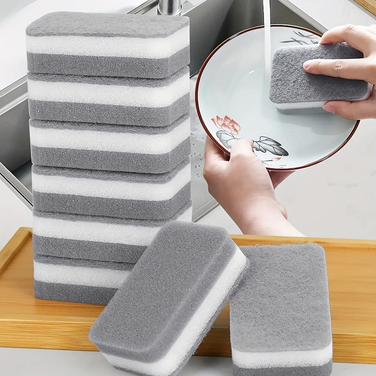 10-Pack Dual-Sided Cleaning Sponges, Thick Kitchen Dish Sponge, Multi-Use Bathroom Sponge Rack, Ideal for Kitchen Sink Dishwashing