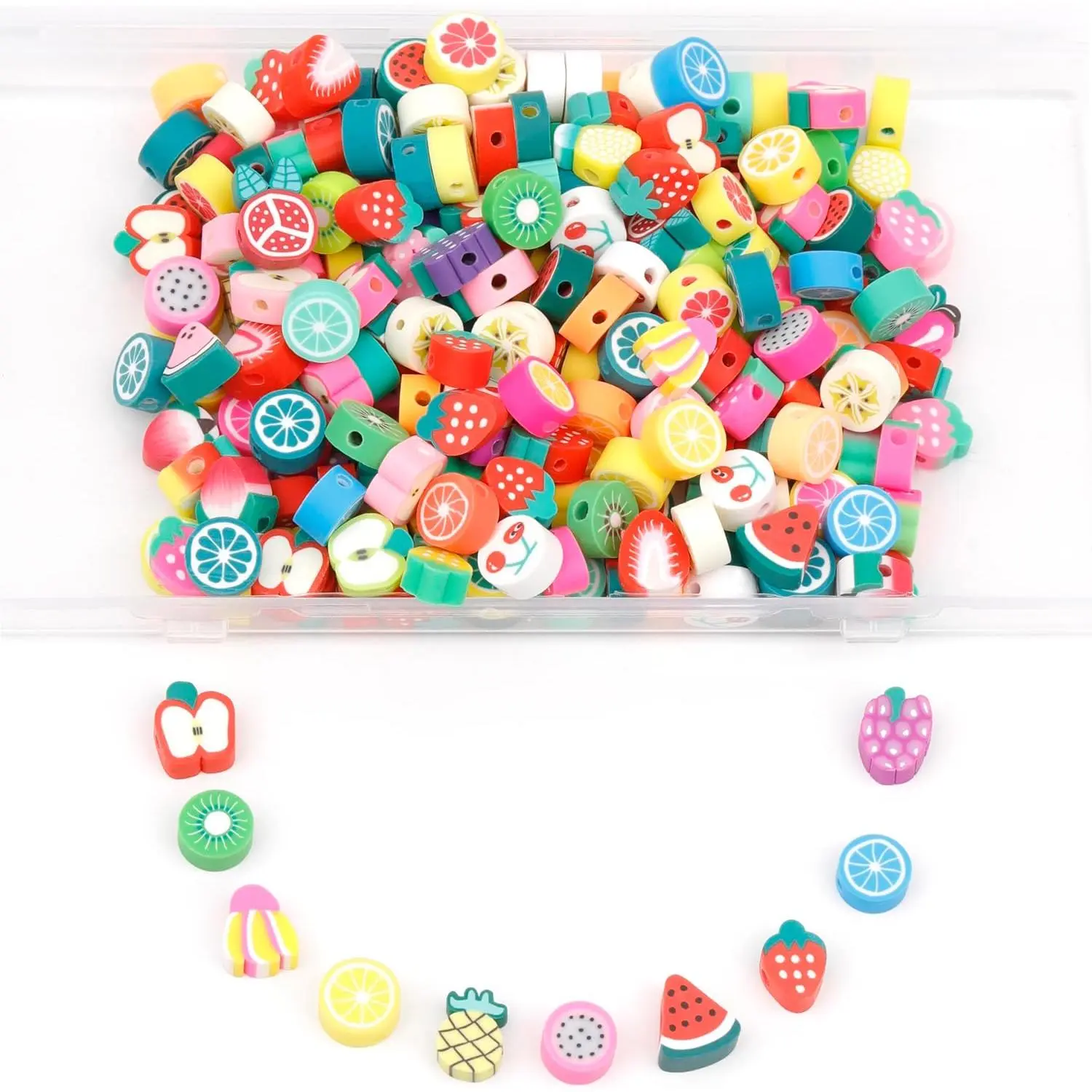 Unisex Lightweight Fruit Shapes Polymer Clay Beads, 180-Count Colorful Crafting Supplies for DIY Bracelet, Necklace, Earring Making