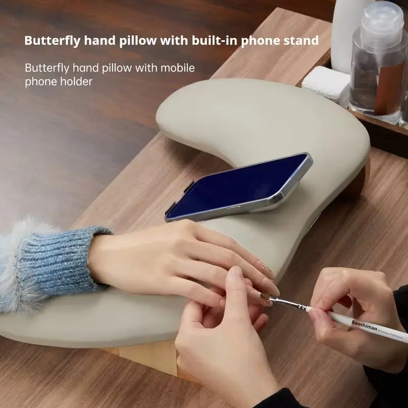 Ergonomic Butterfly Hand Rest Pillow with Integrated Phone Stand, Professional Multifunctional Nail Tech Arm Support Tools for Home Manicure, Manicure, Pedicure, Spa, Foot Care & Nail Services