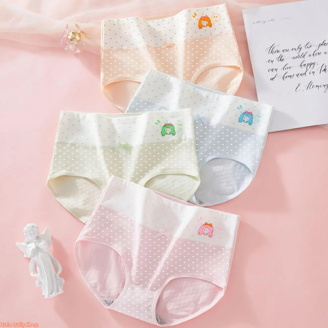Girls' 4-Pack Breathable Cotton Mid-Rise Briefs - Polka Dot Set, Cartoon Prints, Safe Materials for Everyday School Wear