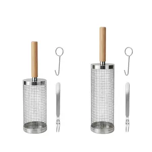 3-Piece Stainless Steel Grill Set with Handle, Includes Metal Fork and Hook, Heat-Resistant Outdoor Cooking Gear, Portable Camping Accessories