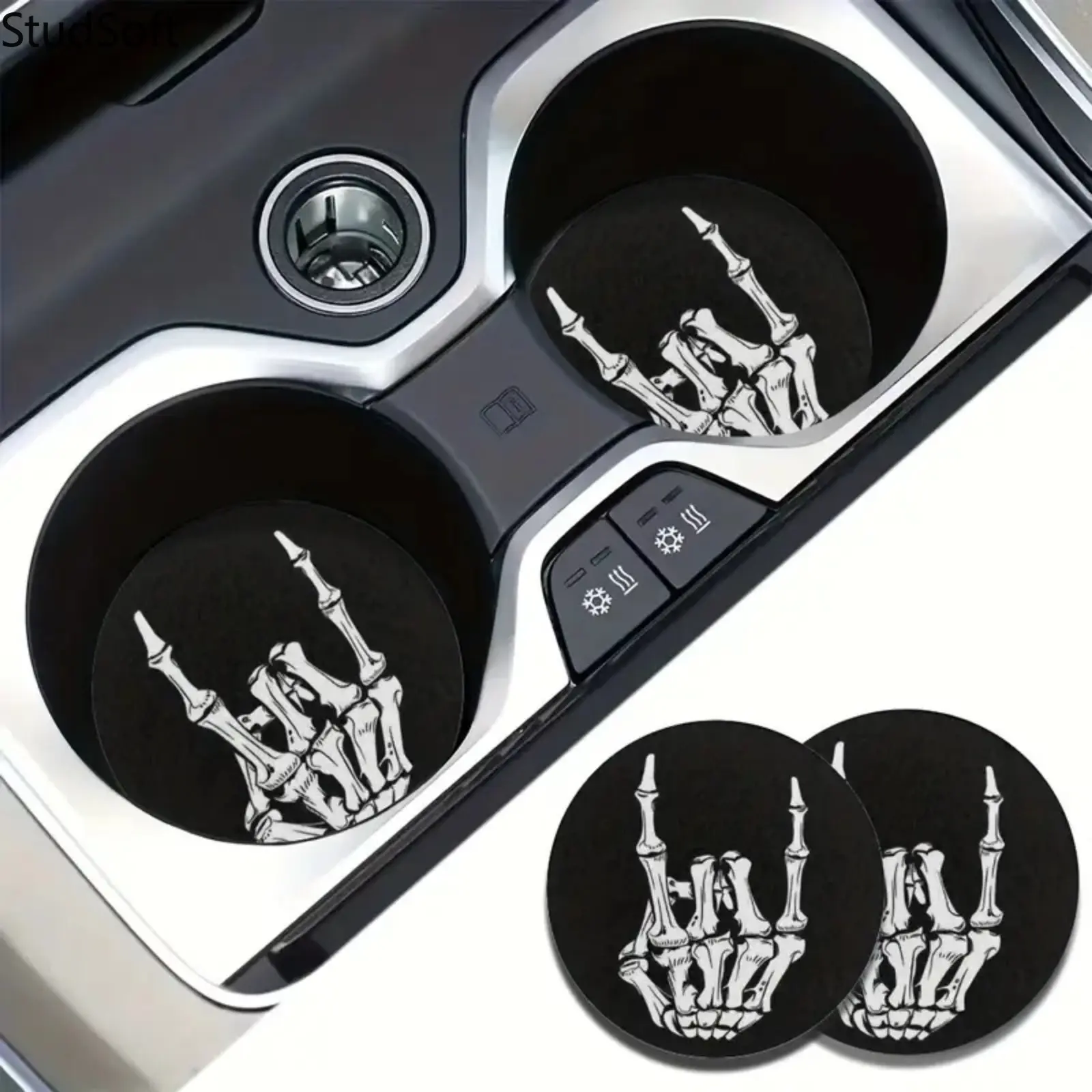 Skeleton Hand Car Coasters for Cup Holders 2Pcs Rock Gesture Rubber Car Coaster Absorbent Auto Cup Holder Inserts Punk Gothic Car Decor Gifts,back to school,back to school haul