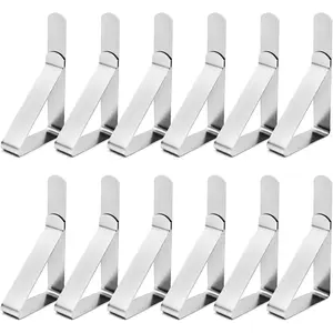 12 Pack Tablecloth Clips- Picnic Table Cloth Clips- Stainless Steel Table Cloth Cover Clamps- Table Clips for Restaurant Picnics Marquees Weddings Graduation Party- Fits Up to 1.7” Thick Tables
