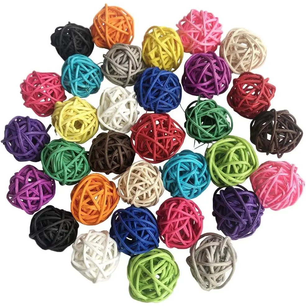 Rattan Balls 32 Pack 1.2 inch Wicker Ball Birds Quaker Parrot Parakeet Chewing  Bite Ball for Budgies Conures Hamsters Ball Orbs Crafts DIY Accessories Vase Fillers (Multi-colored)