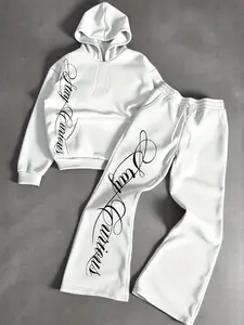 Men's Trendy Two-Piece Set, Hooded Sweatshirt + Straight Leg Pants, Graphic Print, Wrinkle-Resistant, Fitted, All Seasons