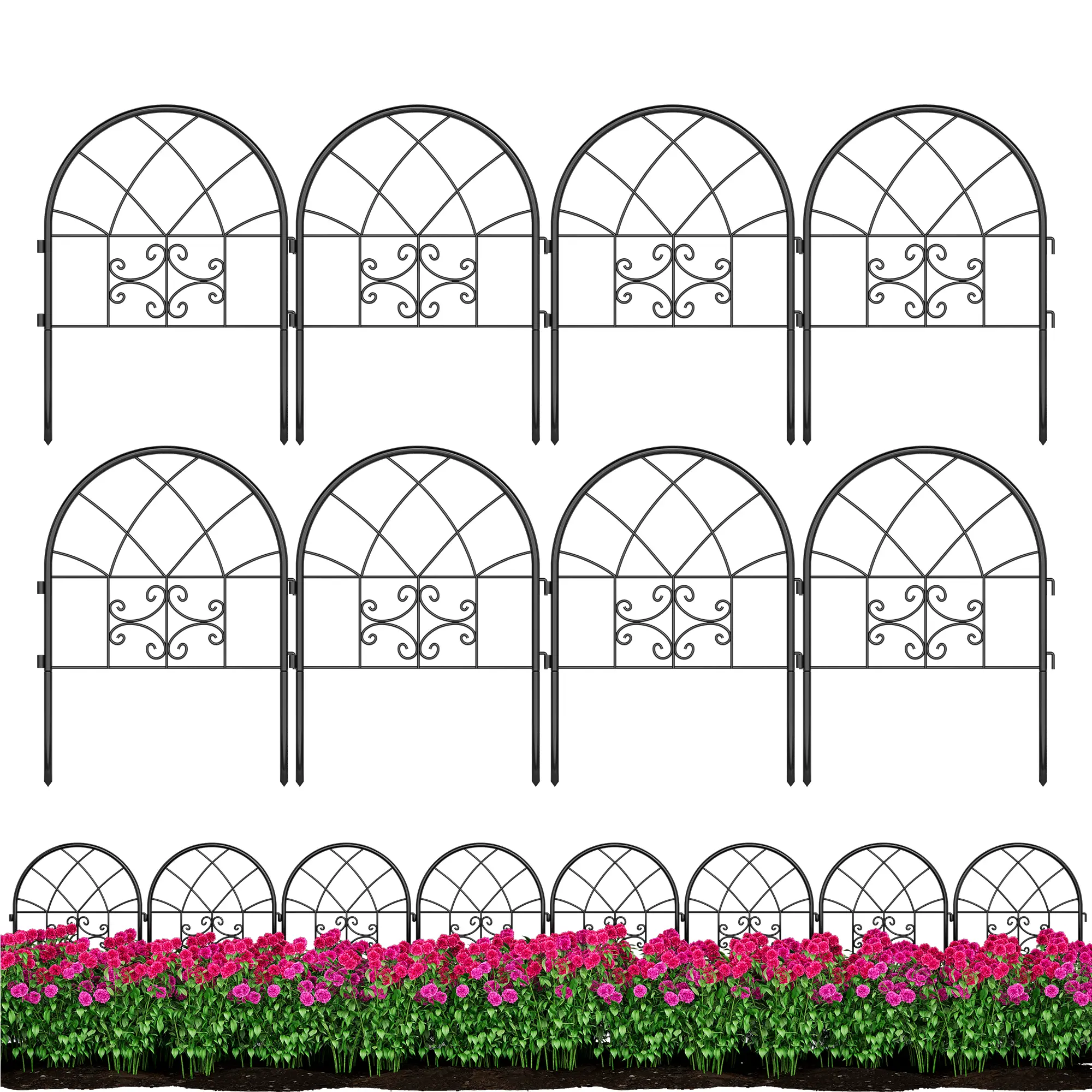 Arched Metal Garden Fence Panels Rustproof No-Dig Pet Barrier Flower Bed Edging for Dogs Rabbits Yard Patio Outdoor Decor