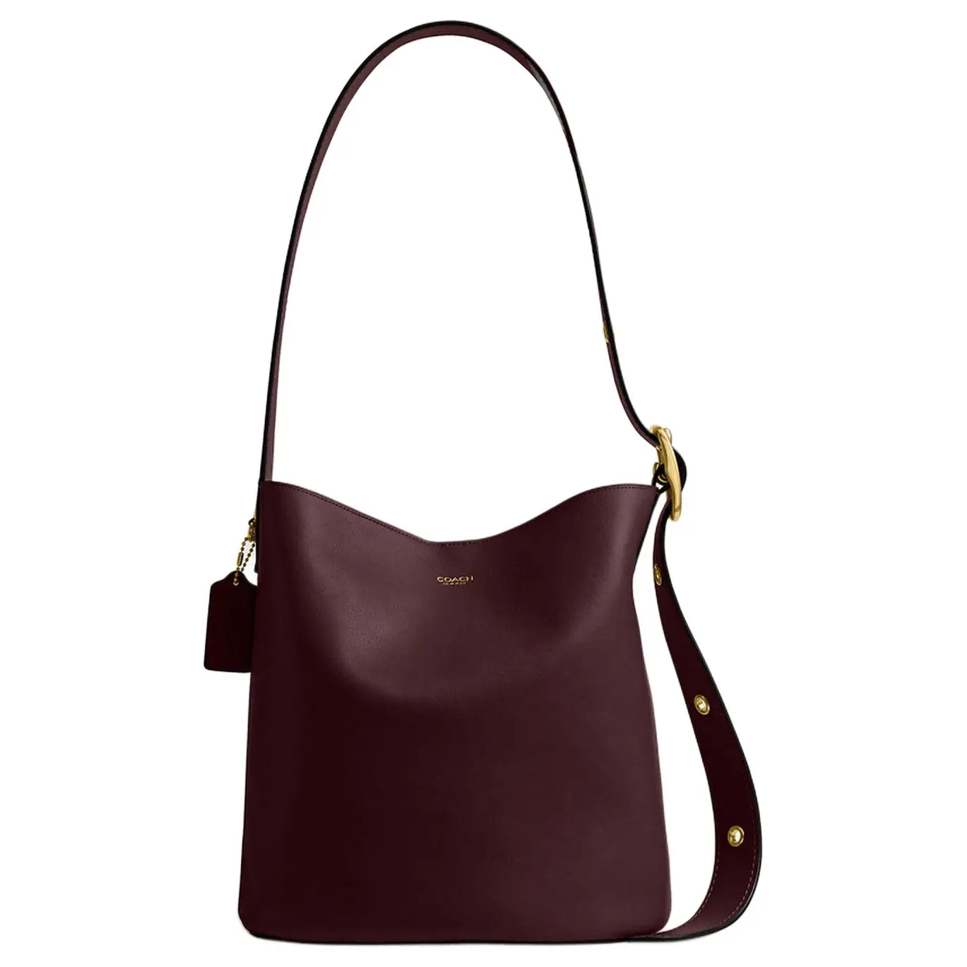 COACH Bleecker 28 Monogram Bucket Bag for Women, Crossbody and Shoulder Style, Burgundy