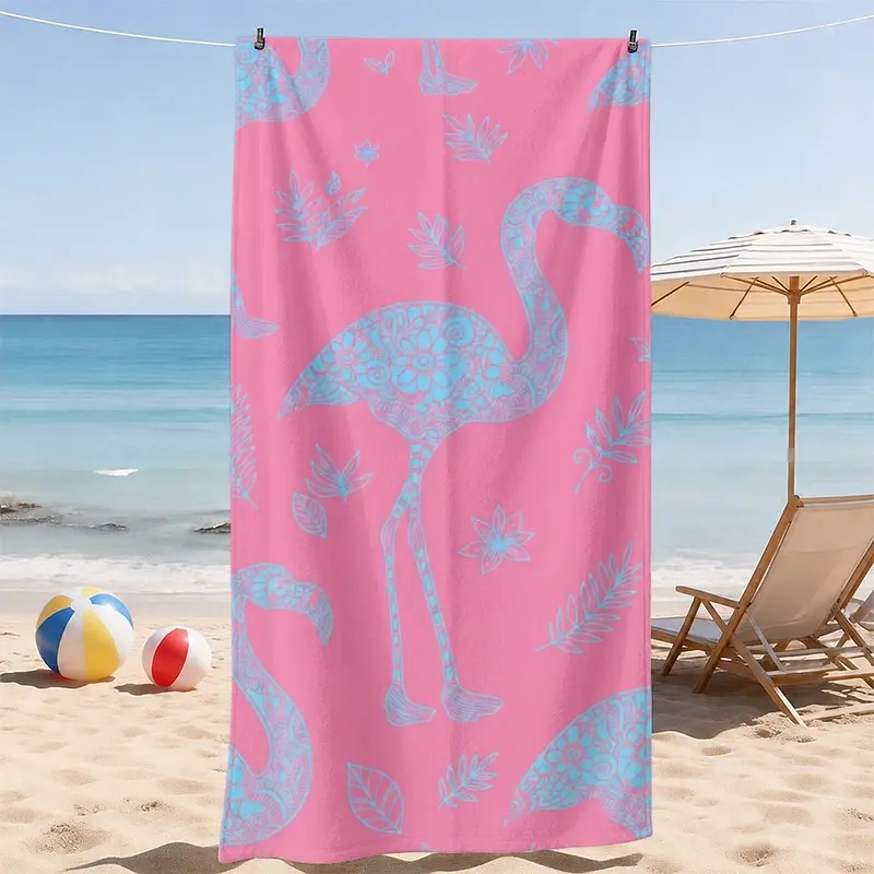 Flamingo Beach Towel, Elegant Tropical Design, Soft and Absorbent, Ideal for Beach, Pool, Travel, Gift for Women