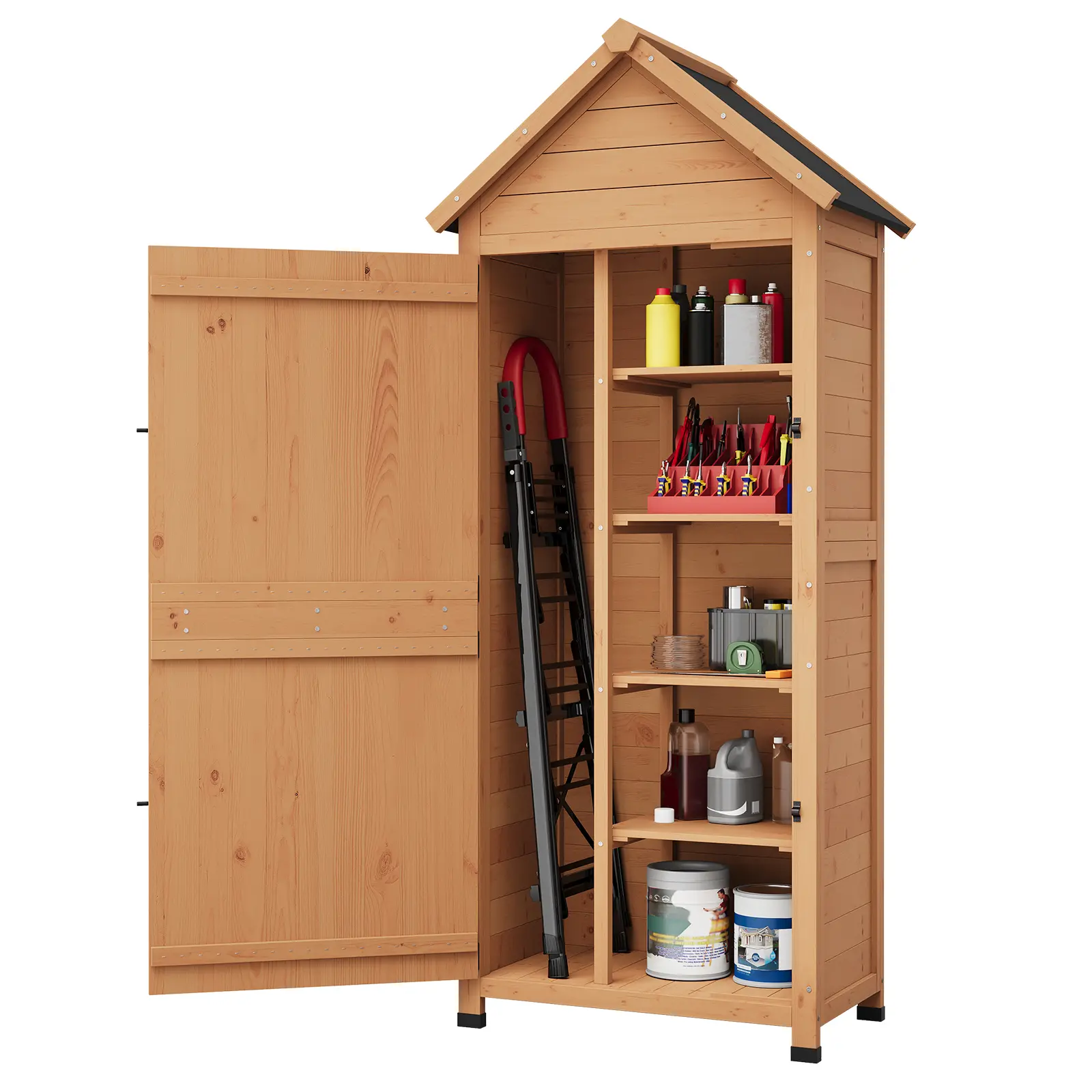 【GAOMON】Lockable Wooden Outdoor Storage Cabinet, Weatherproof Vertical Shed for Patio Garden Balcony, Adjustable Shelves, Cedar Brown Finish, Space-Saving Tool Organizer