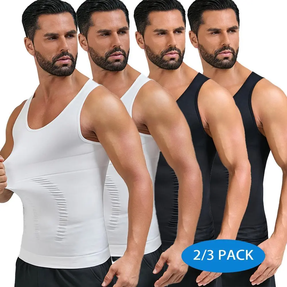 Men's Tummy Control Shapewear Vest, Lightweight Nylon Compression Tank Top, Stretchy Breathable Activewear with Back Support