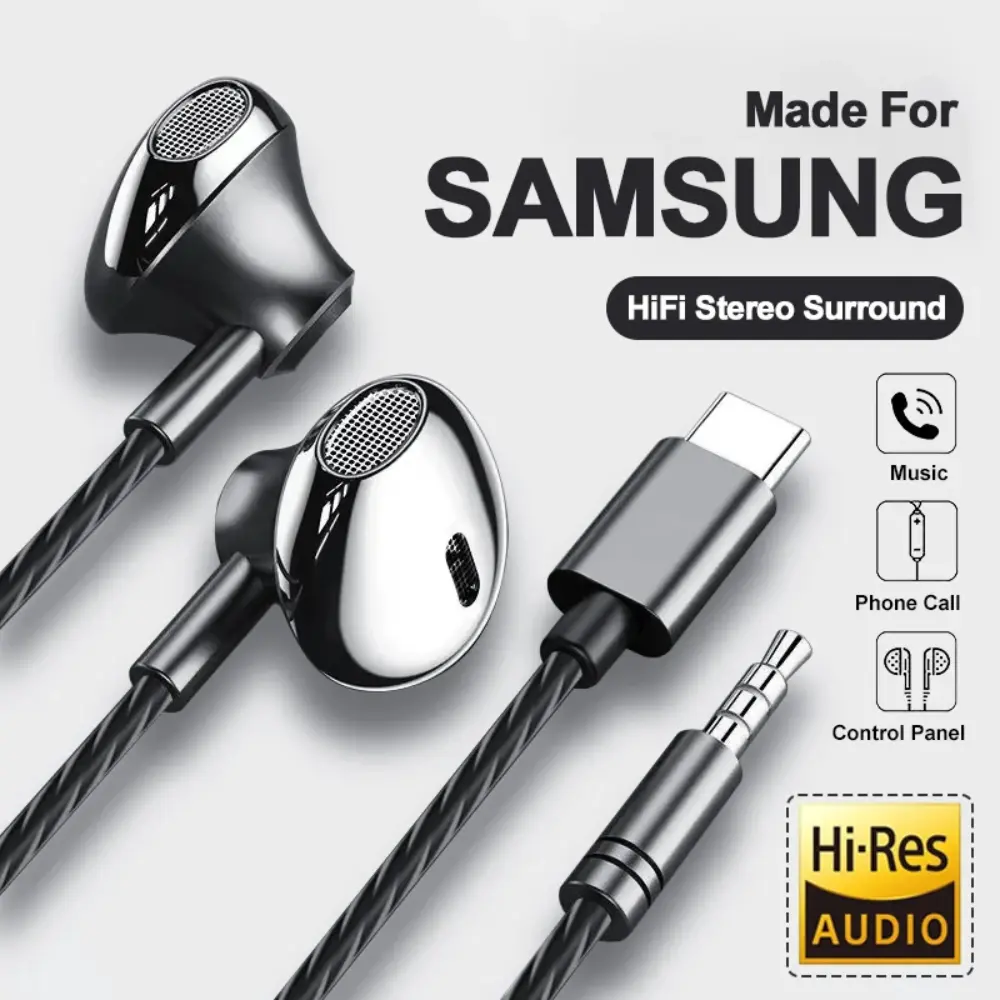 Hi-Fi Bass Stereo Wired IEMs with USB-C, 3.5mm Jack, Button Remote Control, Mic, Volume Adjustment, Hi-Fi Sound, Music Compatibility for Galaxy S24-S21 Ultra, iPhone 15 Pro Max, Multi Devices, TikTok Shop Creator Pick Electronic Headset