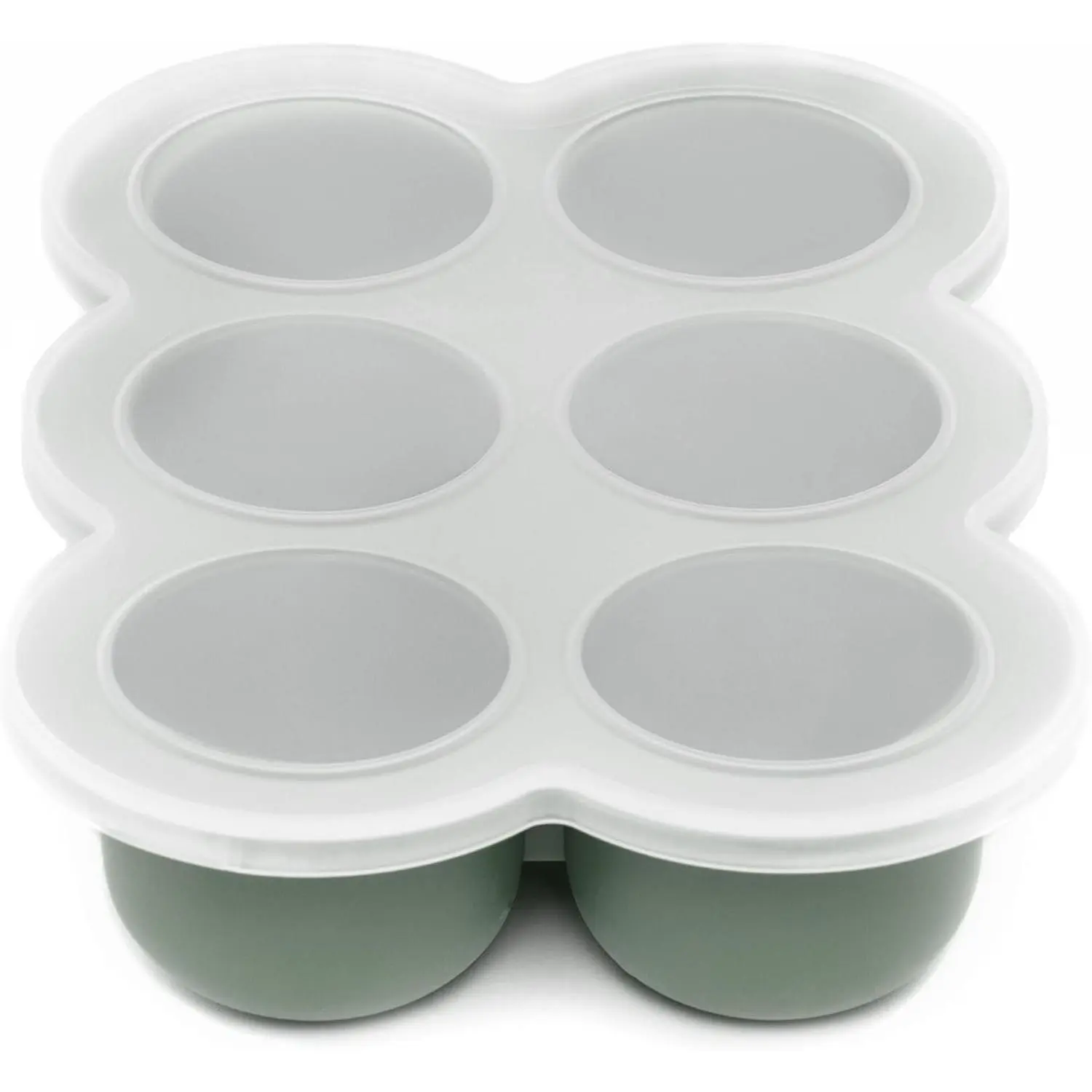Silicone Baby Food Freezer Tray with Clip-on Lid - Perfect Storage Container for Homemade Baby Food, Vegetable & Fruit Purees, and Breast Milk (Matte Green, Six 3 Ounce Sections)