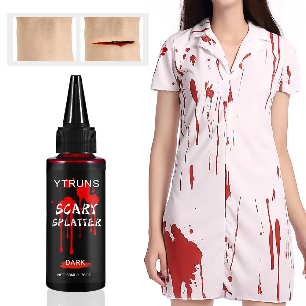 Halloween Fake Blood Spray and Dropper, Realistic Artificial Blood Effect, Washable SFX Body Art Makeup Blood Prop, Dripping Blood for Vampire Zombie Costume, Horror Party, Haunted House, Stage Makeup and Cosplay Looks