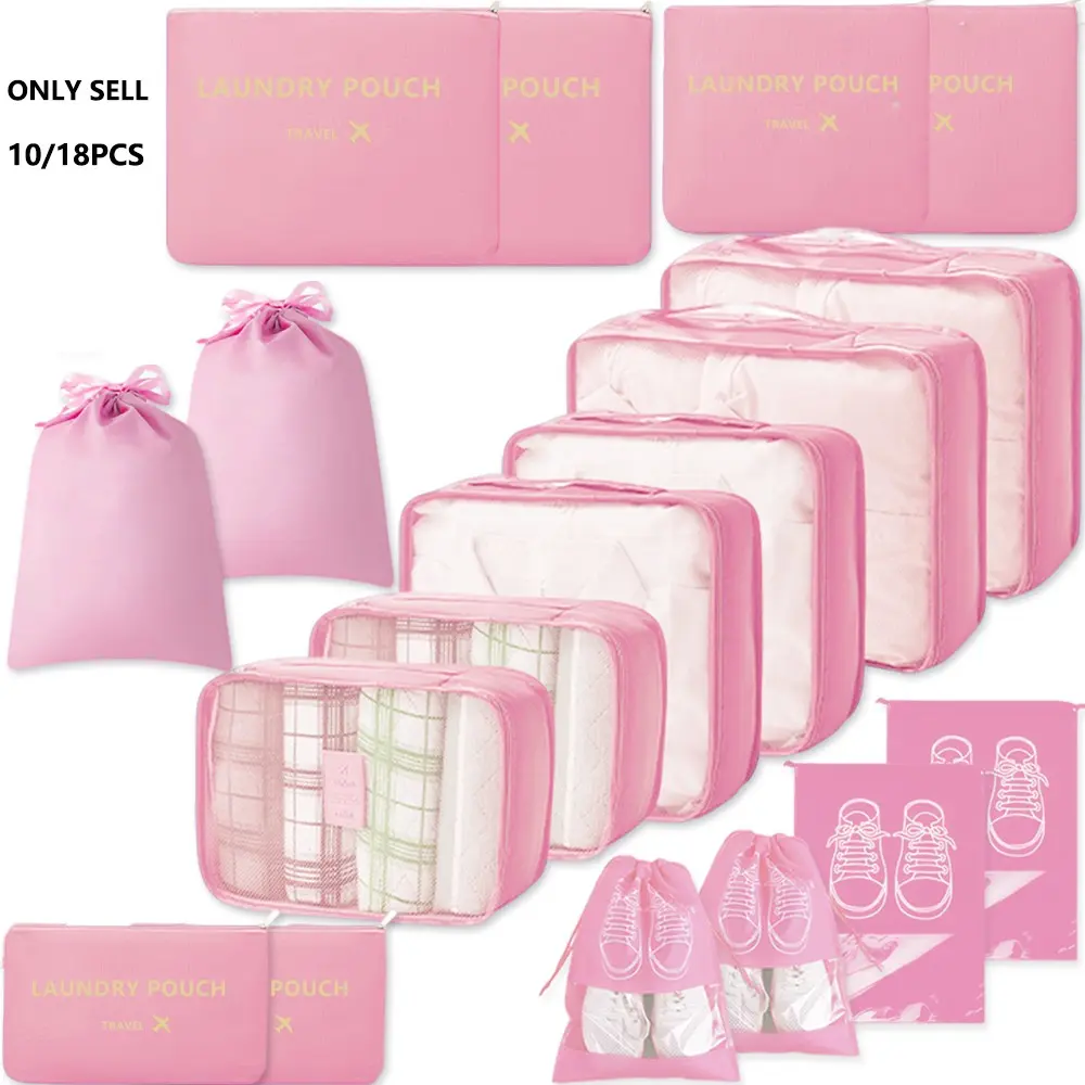 10pcs/18pcs Travel Clothes Organizer, Dorm Essentials, Lingerie Bag with Zipper, Travel Pouches, Travel Packing Organizers, All Seasons, Casual Style, Travel Organizer Set, for Men and Women
