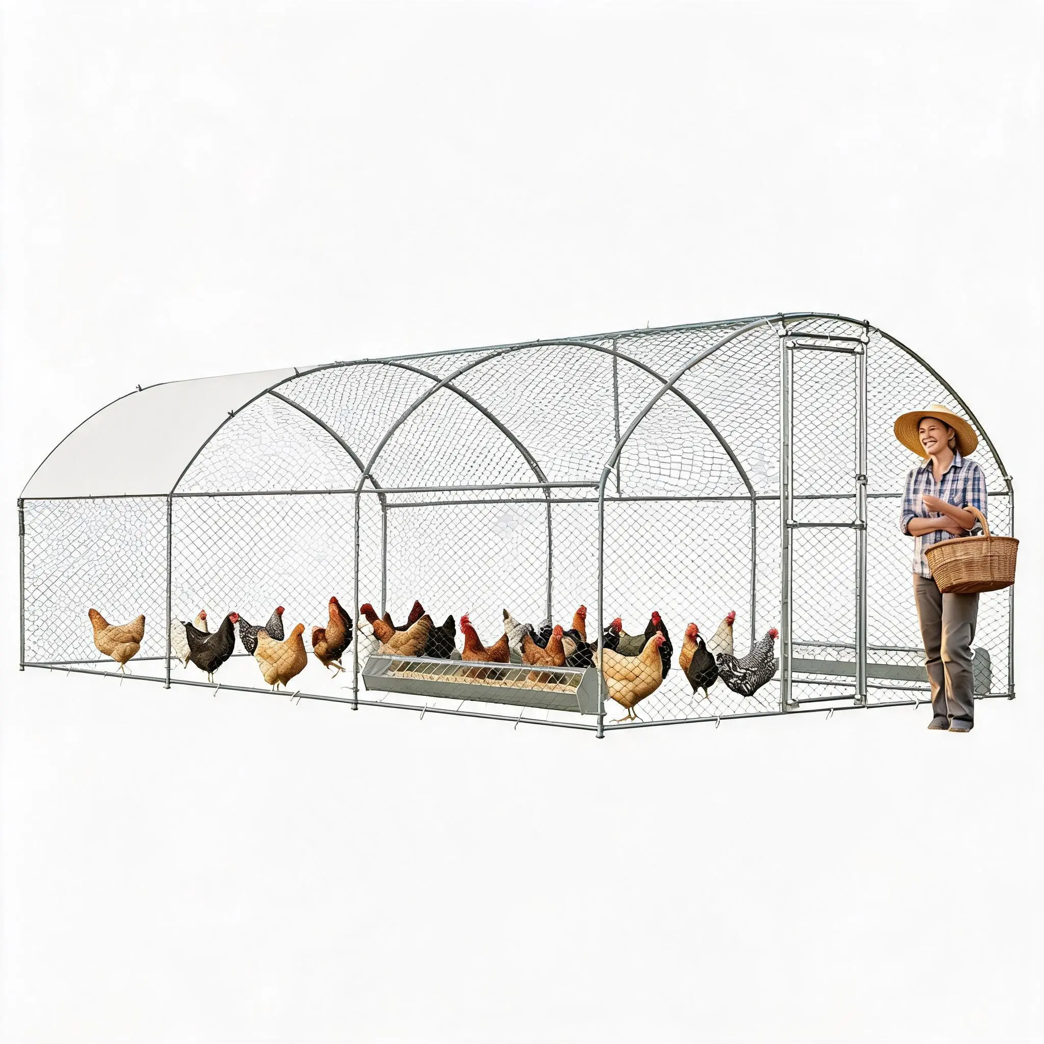Metal Frame Walk-In Chicken Run Coop, Outdoor Poultry Cage with Secure Lock, Waterproof Roof, Anti-UV Cover for Home Backyard & Small Farm (Outdoor Run for Farm Animal Supplies)