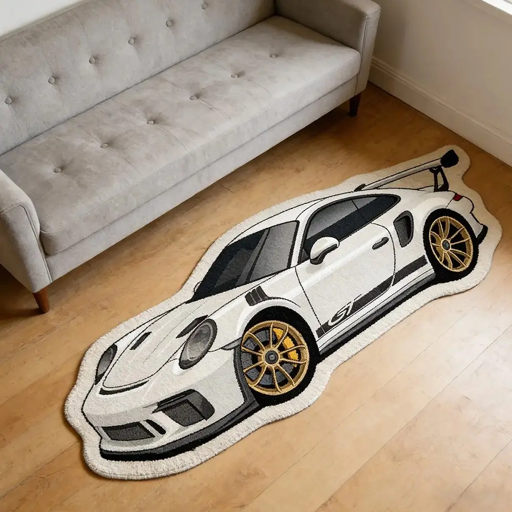 Trendy Cartoon Car Design Rug, Modern Simple American Vintage Home Decor Carpet, Soft Velvet Bedroom Mat, Fashionable Comfort Room Decoration Area Rug