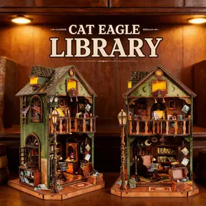 DIY Book Nook Kit, Miniature House Kit with LED Lights, 3D Wooden Puzzles for Adults & Teens, Creative Model Building Kit, Unique Bookshelf Decor & Gift