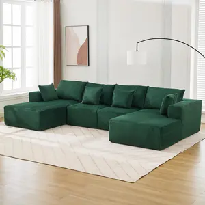 137" U-Shaped Cloud Sectional Sofa, Corduroy Modular Couch with Chaise – No Assembly Required, Modern 4-Seater for Living Room