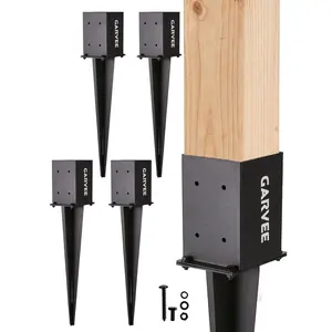 4X4 Fence Post Anchor Ground Spike 22 Inch, 4PCS Heavy Duty Black Powder Coated Fence Stakes Post Base, Metal Post Stake for Mailbox Deck Railing– Fit 3.6x3.6 Lumber, Black