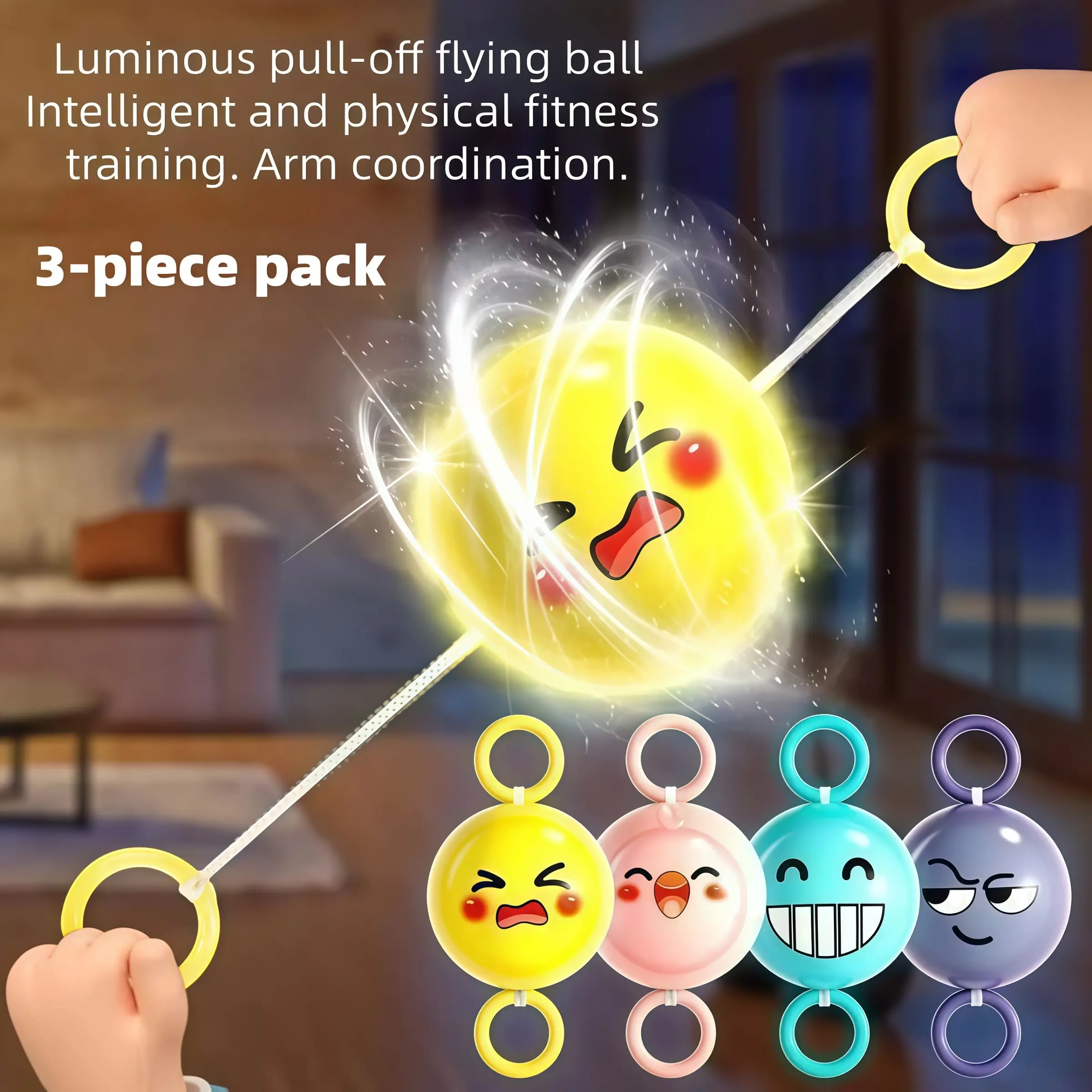 3-Pack Glow Pull Ball Set, Night Light Coordination Ball, Kids' Rotating Flash Flywheel, Educational Fun, Stress Relief, Perfect Gift for Children