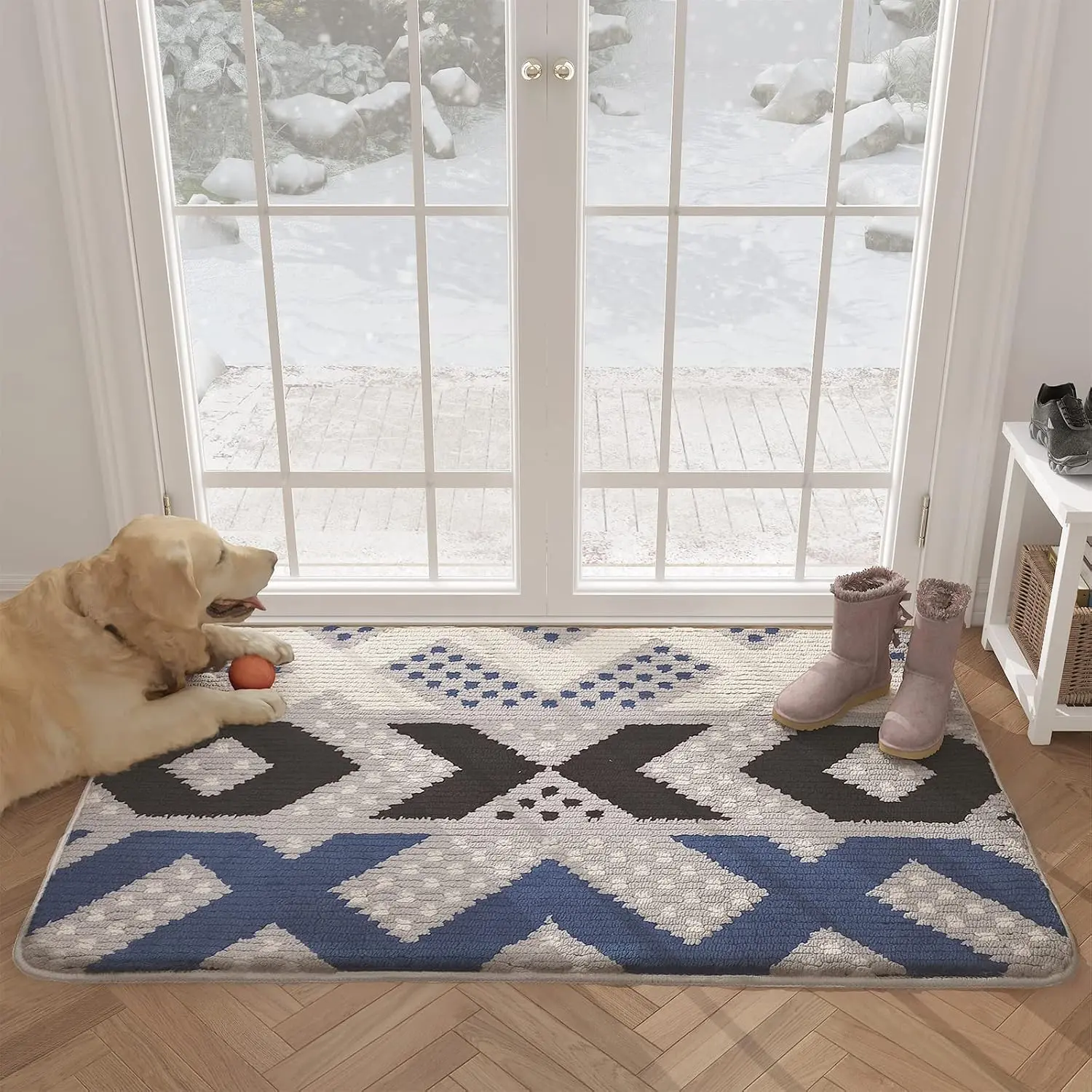 Color G Indoor Door Mat 20"x30" Black Absorbent Non-Slip TPR Backing