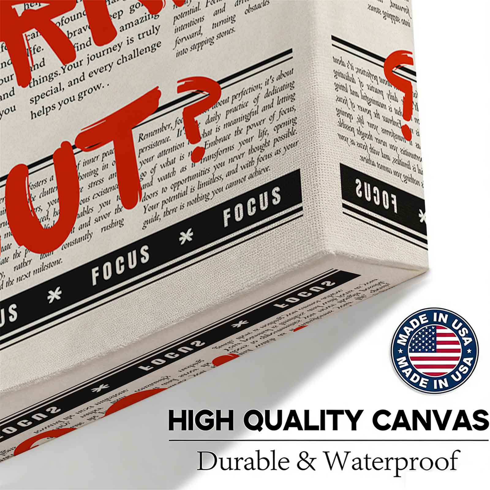 Red What If It All Works Out? Daily Quote Newspaper Canvas Wall Art, Inspirational Motivational Print, Aesthetic Office Decor, Trendy Living Room Poster, Unique Positive Energy Wall Art Gift