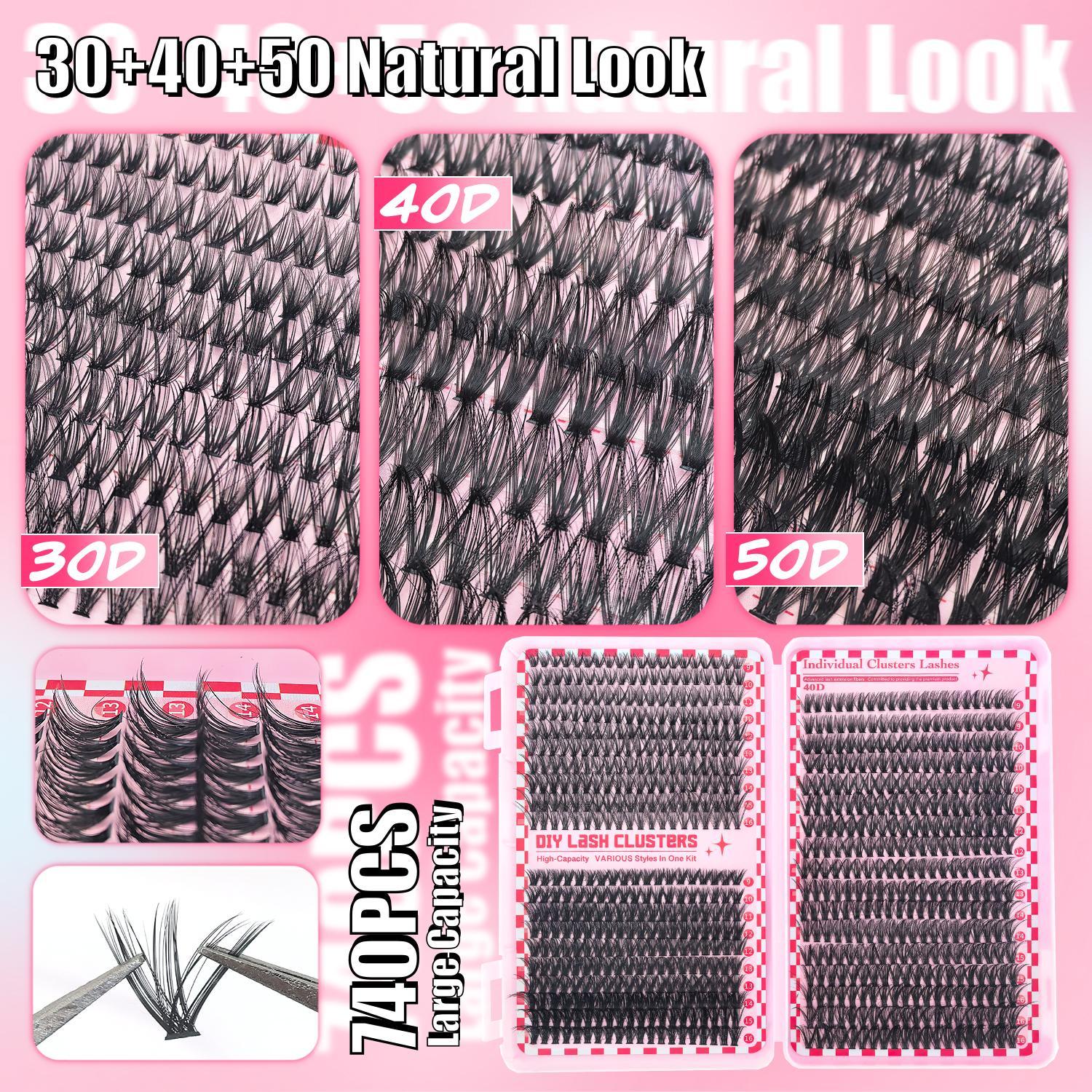 Eyelash Extension Kit, 2-in-1 Lash Bond & Seal with Lash Clusters and Tweezers, Reusable DIY Lash Clusters for Beginners at Home, Eyelash Glue & Tools Included, Eyelash Fixer, Eyelash Extension Set
