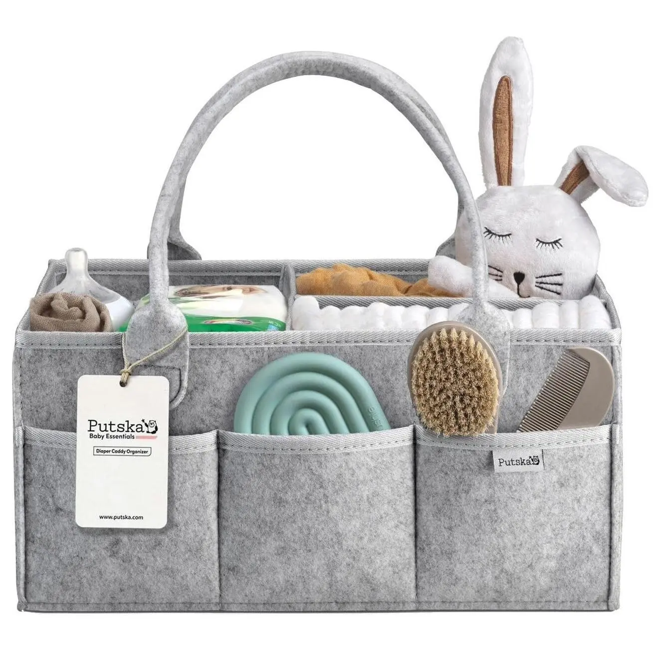 Baby Diaper Caddy Organizer - Nursery Storage Basket for Diaper Station, Baby Basket Shower Gift List and Registry Must-Have, Newborn Essentials, Nursery Decor for Boy or Girl - Grey, Large