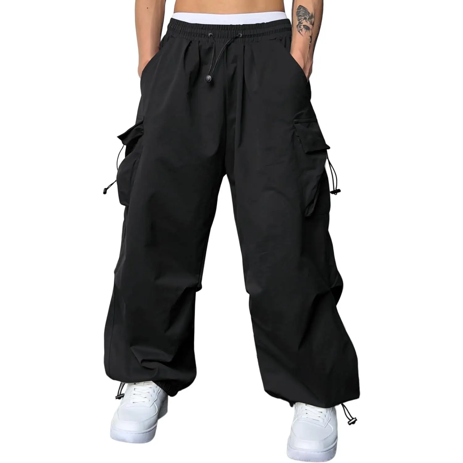 Men's Baggy Cargo Pants Trendy Casual Parachute Pant Loose Fit Harem Joggers with Pockets for StreetwearGift.