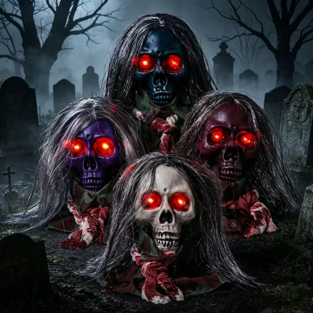 Halloween Electric Sound-Activated Glowing Ghost Head Decoration Light, Moving Ghost Ornament, Perfect for Halloween Party Decorations