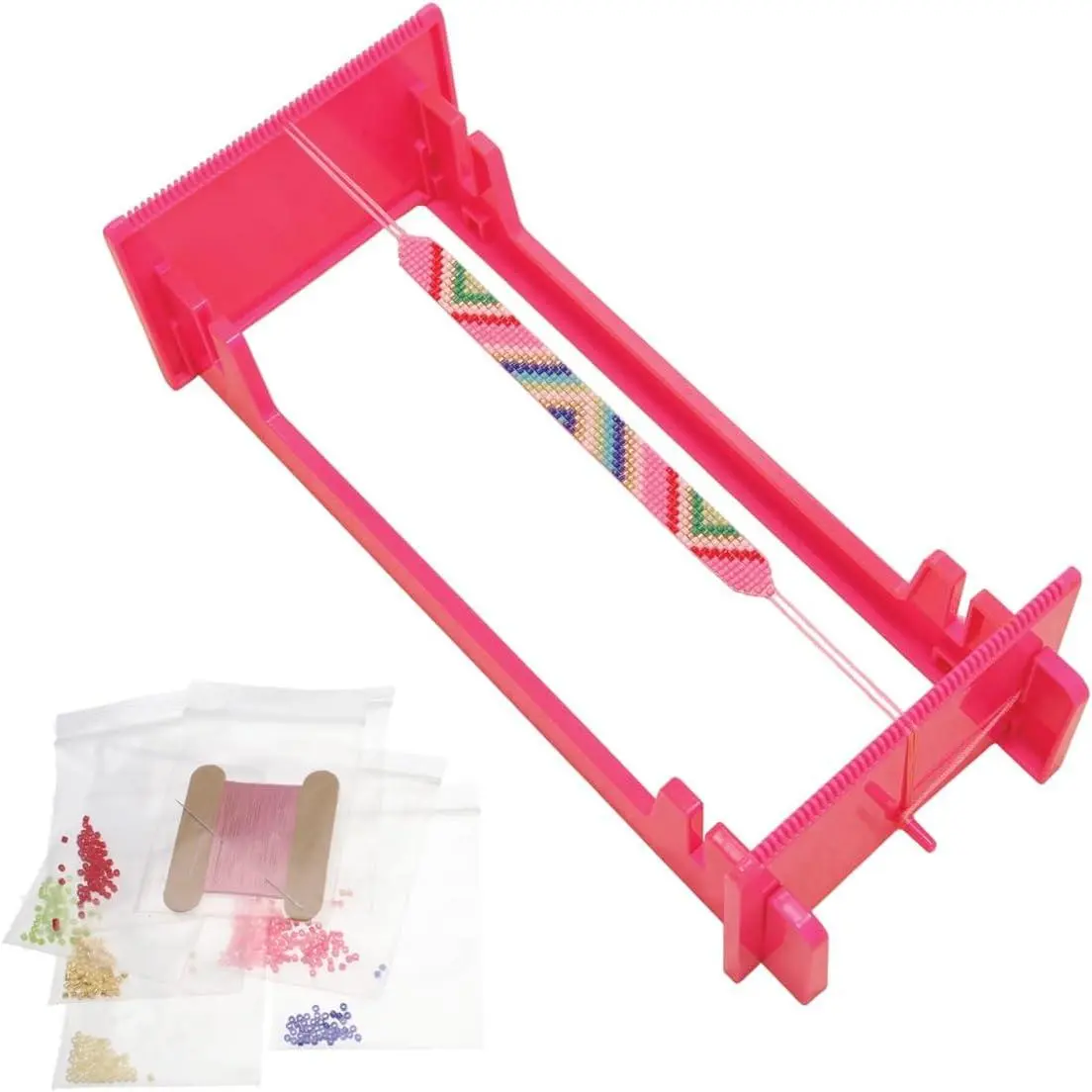LoomEEZ  Bead Loom Kit – Includes Adjustable Loom, Miyuki Glass Beads, Thread & , Warp Thread, Findings and Instructions – Make Bracelets, Necklaces, Belts, and