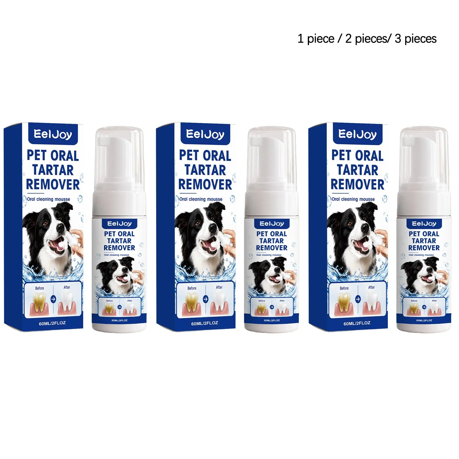 Pet Oral Care Mousse (60ML/60ML*2/60ML*3), Gentle Freshness, Cleans Pet Mouth Odor, Refreshing Mousse, Liquid Product Type