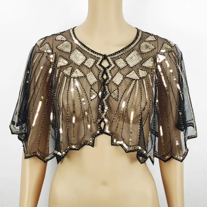Women's Female Shawl - Elegant Sequin Beaded Lightweight Mesh Cover-Up Wrap Stole with Sequined Edges for Evening Events, Weddings, Socialite Look Evening Wear