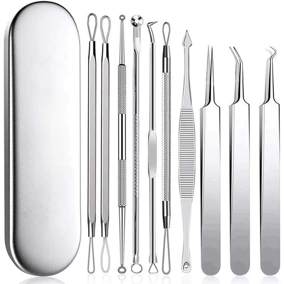Blackhead Remover Tool, Aooeou Professional Pimple Popper Tool Kit - Easy Removal for Blemish, Whitehead Popping, Zit Removing for Risk Free Nose Face, Anti-slip Coating Handle (b-silver)