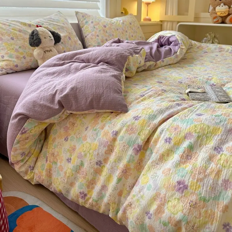 3 pieces Duvet Cover Set ,Soft Bedding Set Without Sheet ,Water Washable Polyester Bedding, Romantic Floral Print Soft Breathable Zipper Closure Quilt Cover +Pillowcase