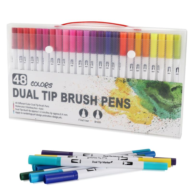 Double-Ended Watercolor Pens Set, Fine Tip, Brush Marker Pen, Non-Toxic Washable Markers, Ideal for Adult Artists Drawing & Coloring, Acrylic Paint Markers
