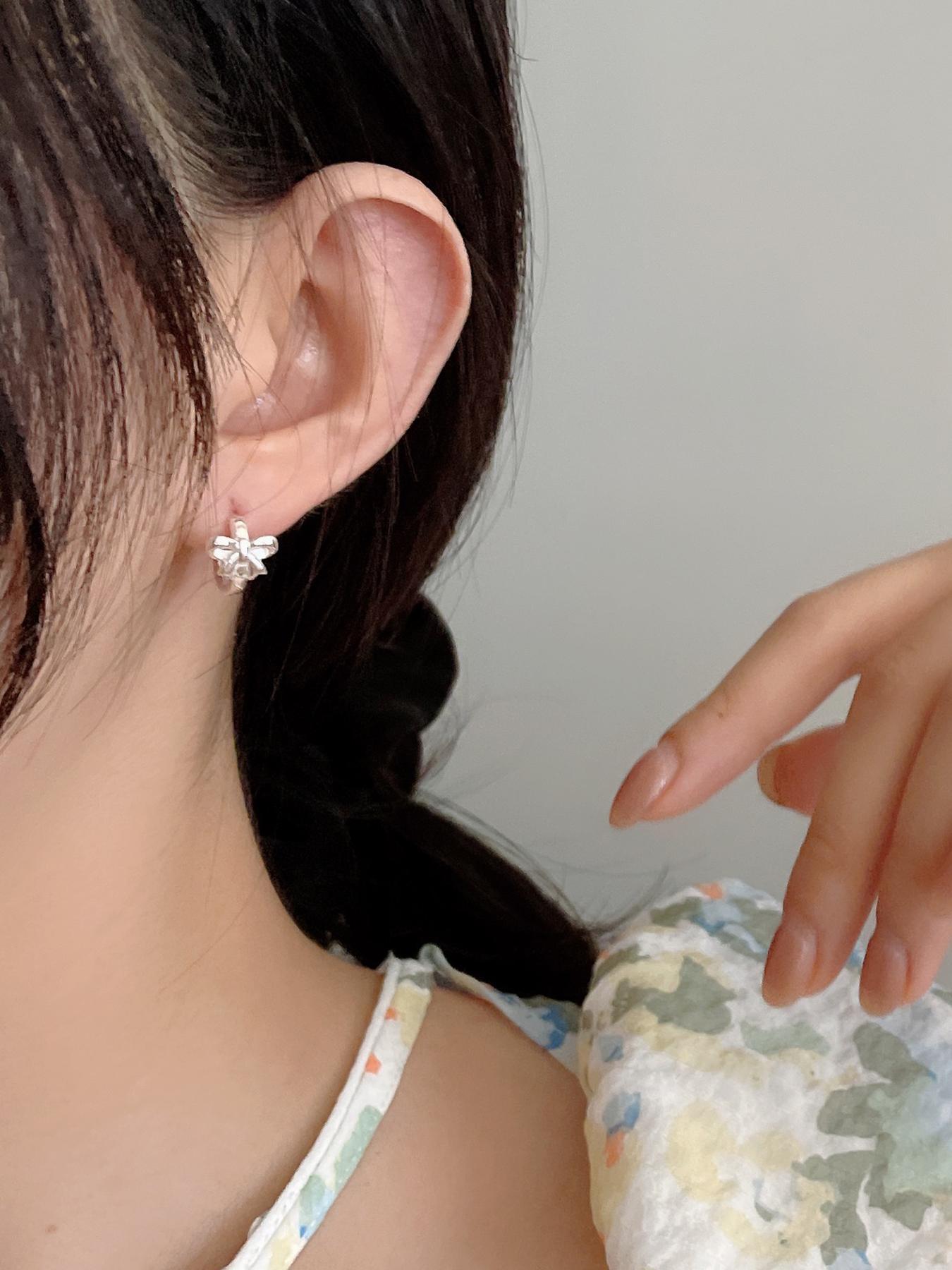 S925 Sterling Silver Cute Bowknot Design Hoop Earrings, Fashionable Earrings for Women & Girls, Trendy All-match & Exquisite Jewelry for Birthday Gift