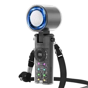 Handheld Portable Turbo Fan With Ice Compress, 4000mAh, 180° Adjustable, 199 Speed Wind, Flashlight, USB Rechargeable Foldable Fan, for Summer/Travel/Outdoor/Vacation/Concerts