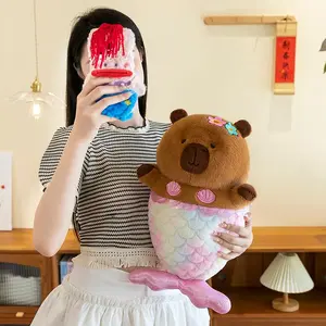 Cute Mermaid Capybara Plush Toy Cartoon Kawaii Capibara Doll Creative Fish Tail Fluffy Soft Sofa Car Room Decor Birthday Gift