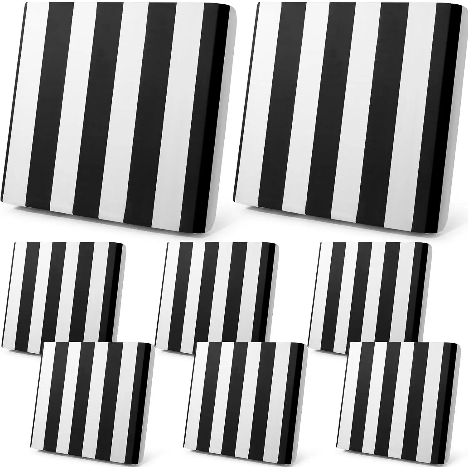8pcs Patio Stretch Cushion Covers Stripe Outdoor Cushion Covers Replacement Patio Furniture Couch Slipcover Sofa Chair Seat, Thin Fabric Breathable Soft Flexibility Protector(Black White)