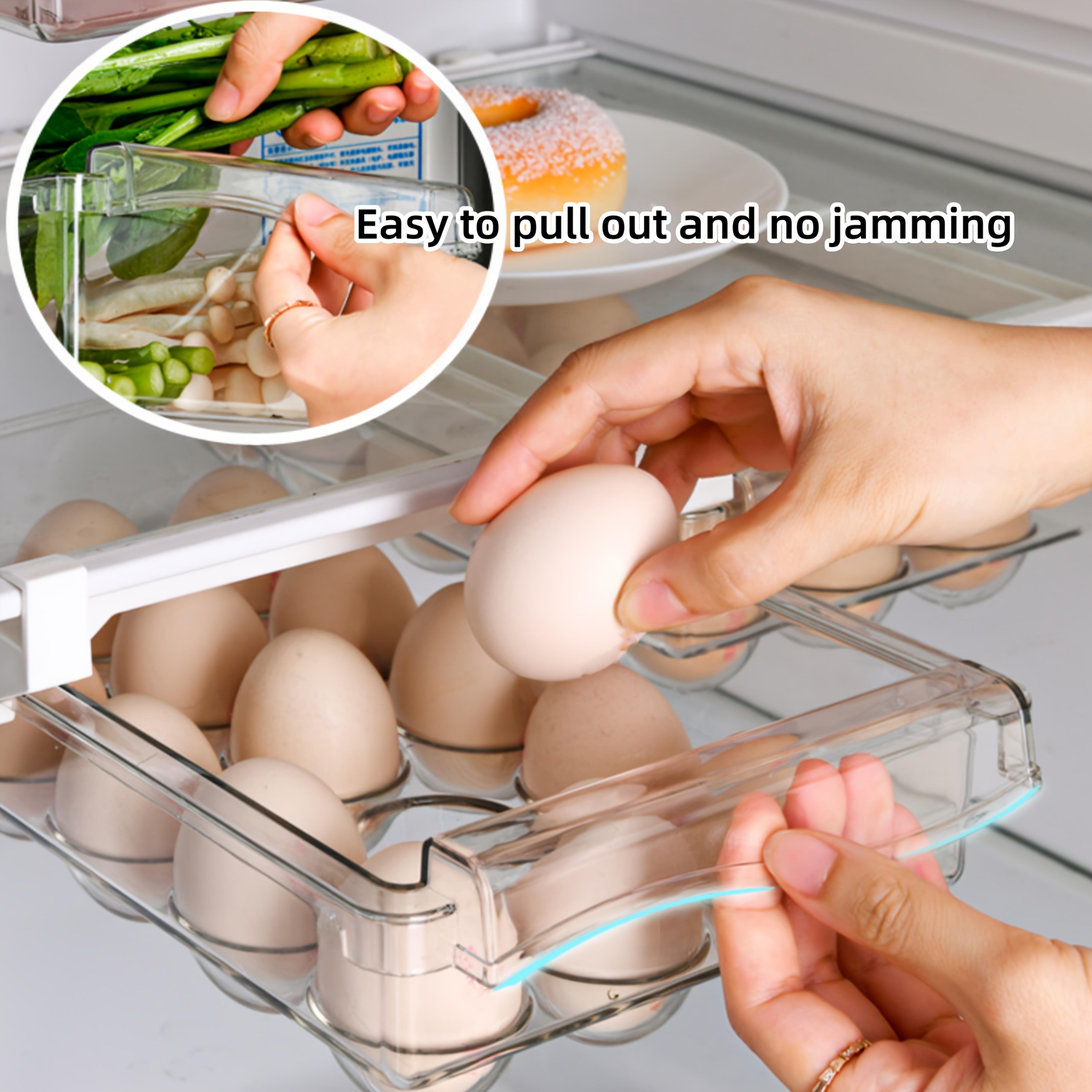Refrigerator egg rack, snap-on egg drawer refrigerator, pull-out refrigerator transparent egg storage container, egg storage device and storage, egg tray, space-saving, keep fresh, ideal for home dining