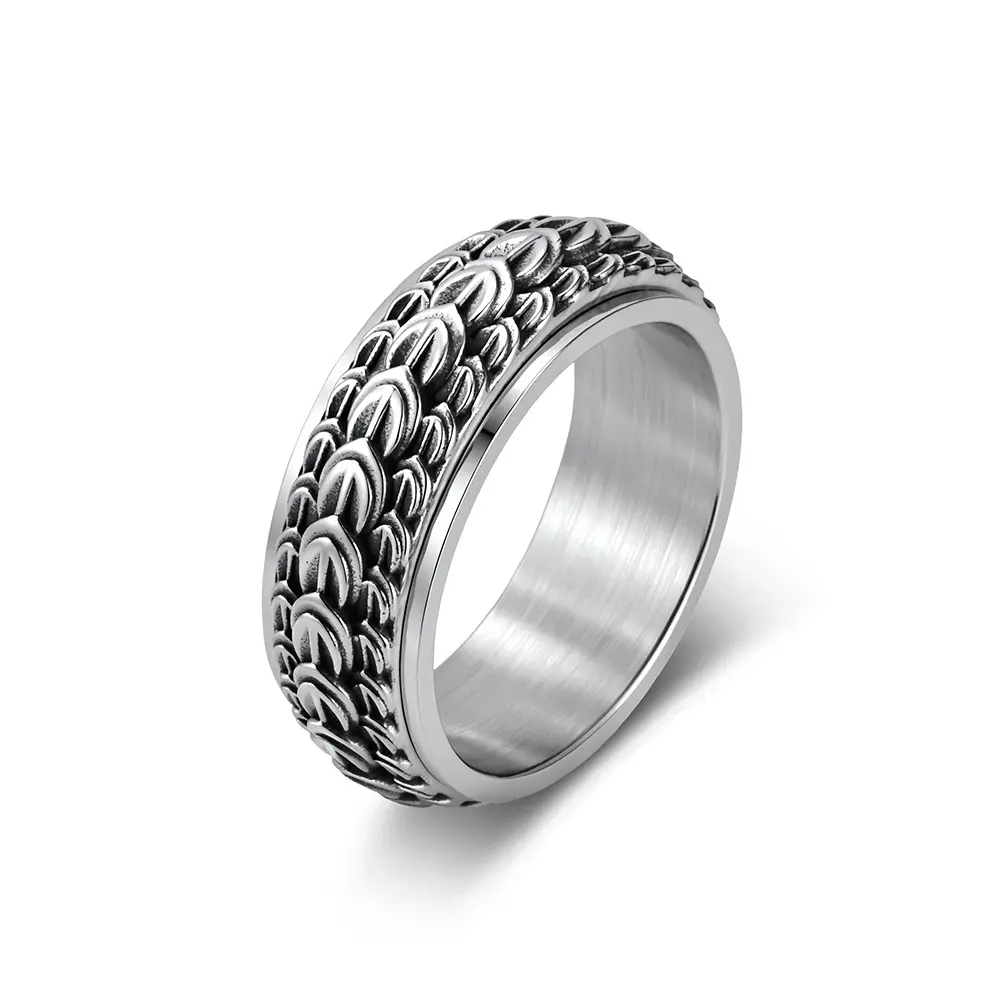 Vintage Dragon Scale Spinner Rings for Men – Titanium Steel Fidget Rotating Band, Punk Style Tarnish Resistant Statement Finger Jewelry