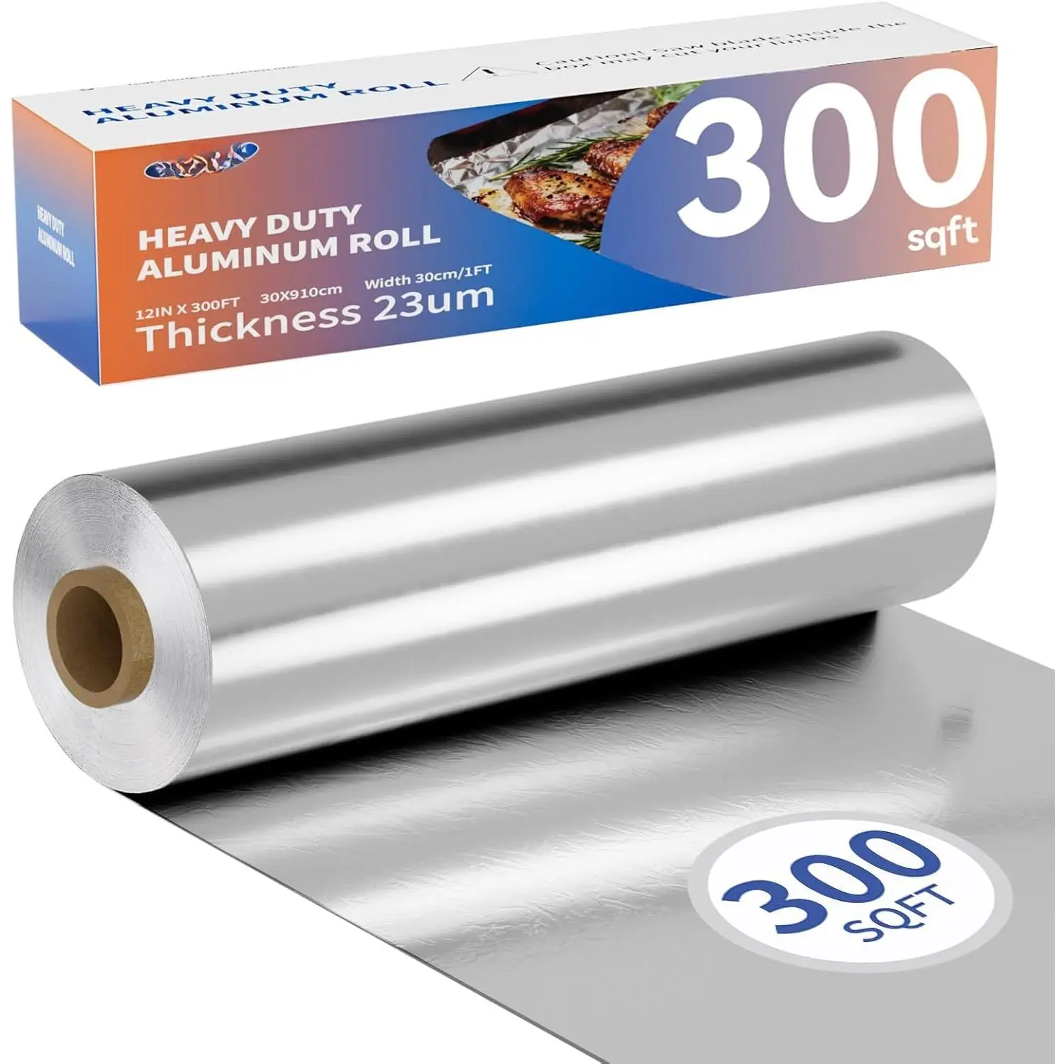 23 Micron Heavy Duty  Foil Roll 12 In x 300 SqFt, Tin Foil Wrap with  Box, Durable &  Foil  Roll for Cooking, Baking, Restaurant Use Grill Grate Coverage &  Storage
