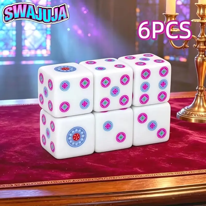 6Pcs Gorgeous Floral Pattern Polka Dot Design Game Dice, Large Size 20mm Six Sided Dice, Perfect for Family Party Dice Games, Traditional Dice Games and Tabletop Role Playing Games